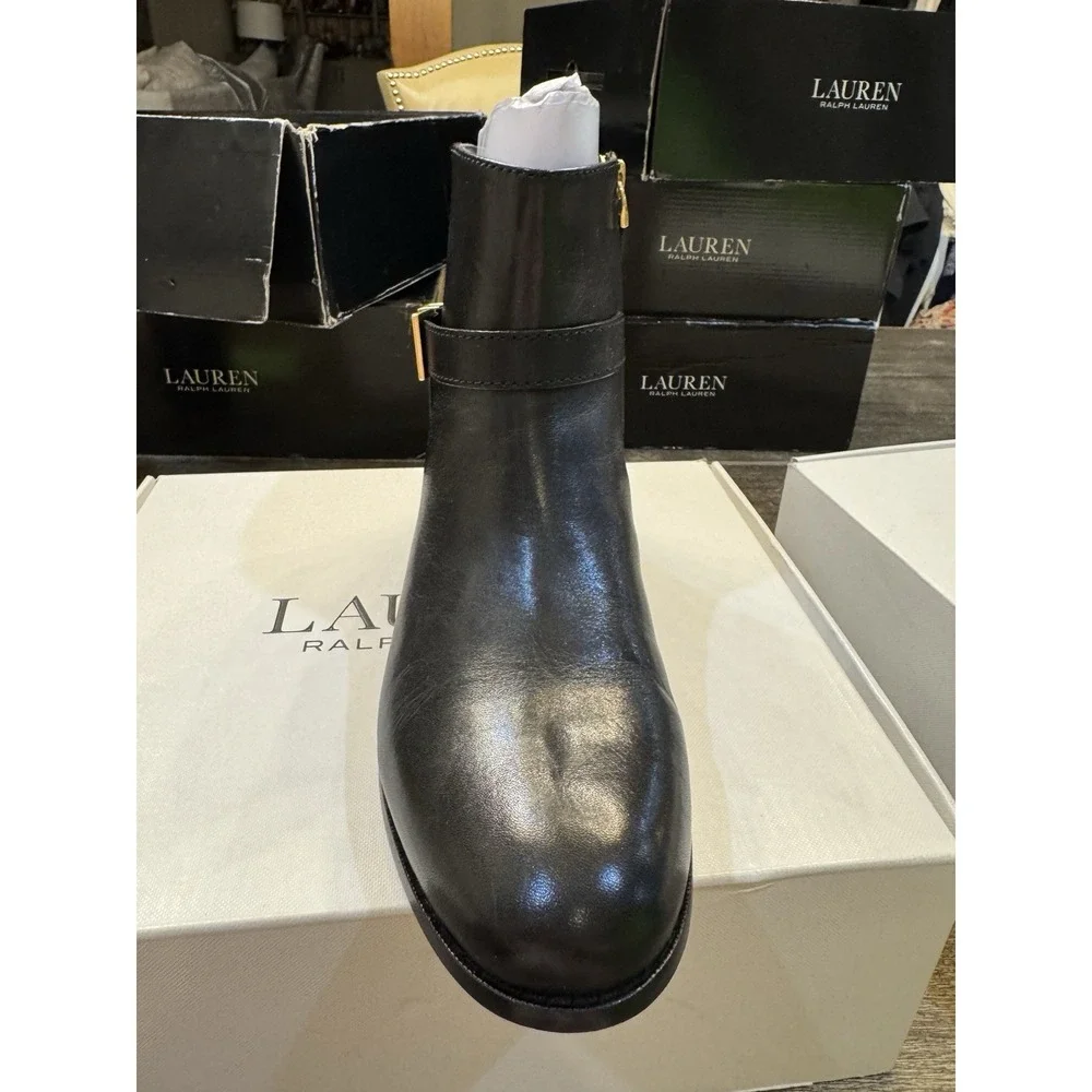 Lauren Ralph Lauren Women's Brooke Burnished Leather Bootie Size 6.5 Black